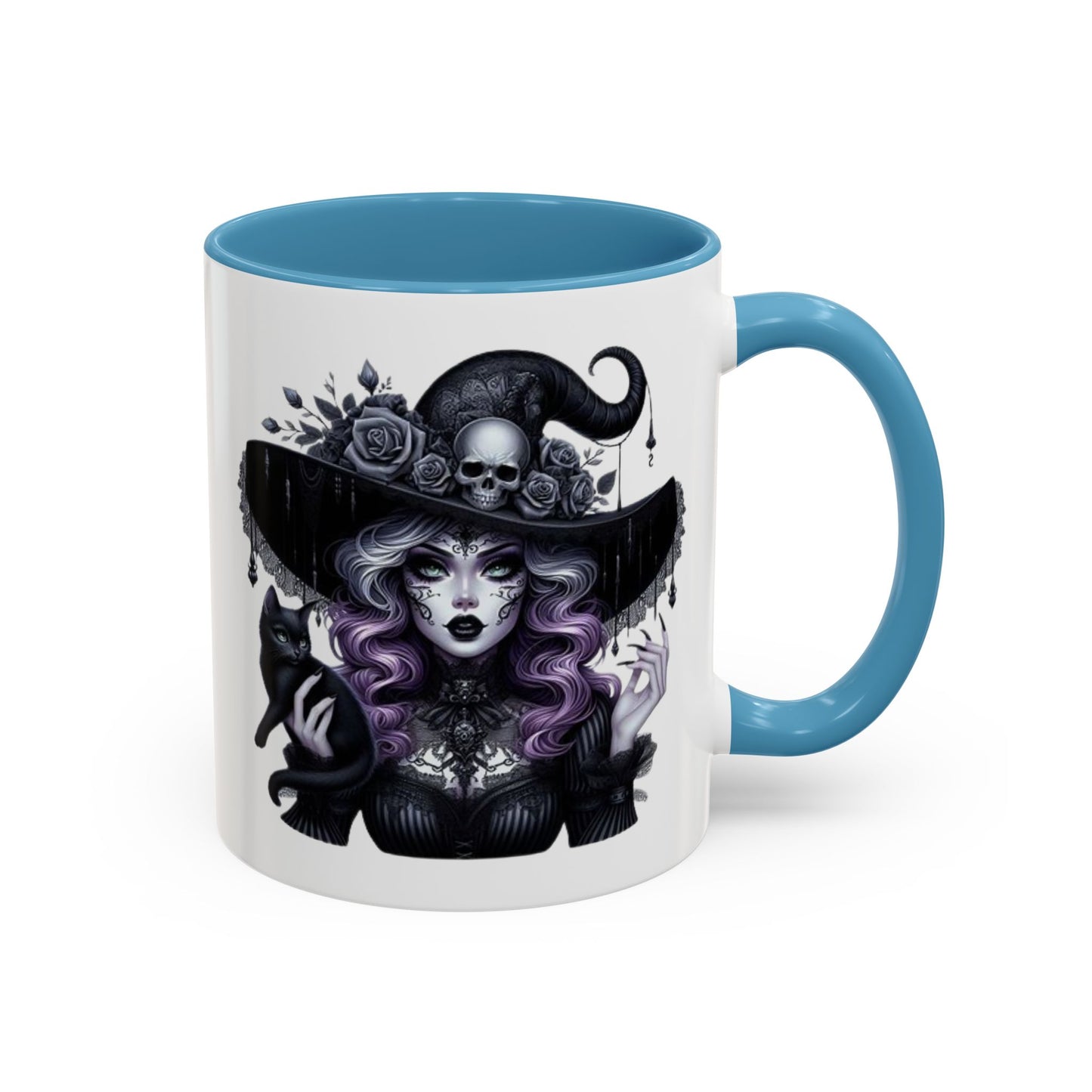 Witchy Accent Coffee Mug: Enchanting Black Cat & Skull Design, Spooky Gift for Halloween, Witchcraft Lover, Home Decor, Coffee Lover