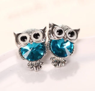 Korean version of the big-name jewelry earrings explosion crystal earrings personality owl crystal earrings crystal jewelry