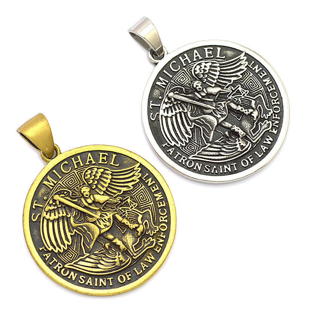 Patron Saint Titanium Steel Round Tag Pendant