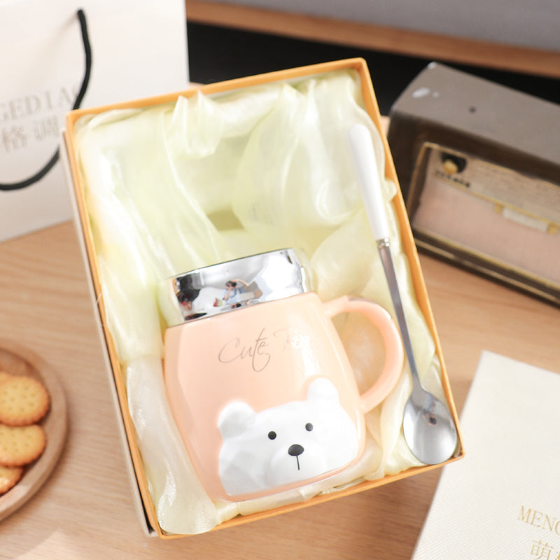 Ins Style Céramique Couple Tasse Avec Couvercle Bureau