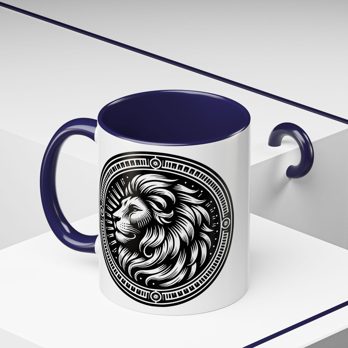 Monochrome Lion Accent Coffee Mug, Boho Lion Mug, Animal Print Coffee Cup, Unique Gift for Coffee Lovers, Home Decor