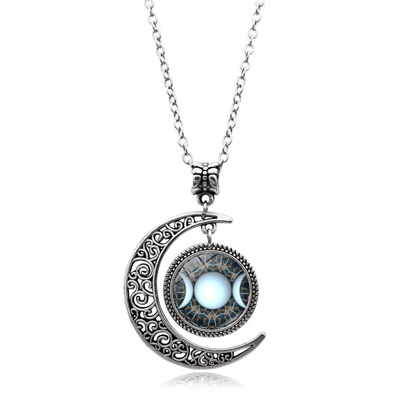 Women's Creative Moon Goddess Time Gem Necklace