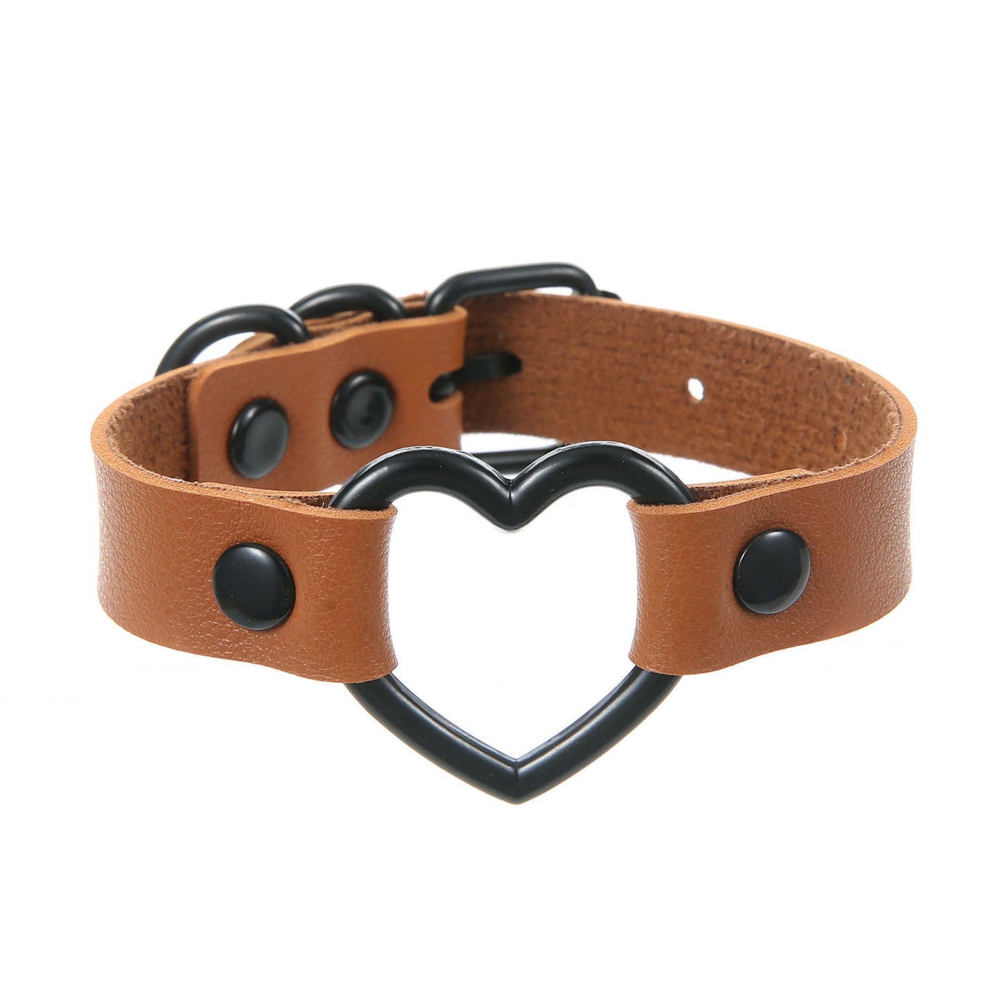 Punk Trendy Cool Dark Peach Heart Hand Ring Bracelet Personality Couple Love Heart-shaped Hollow Leather Bracelet Bracelet
