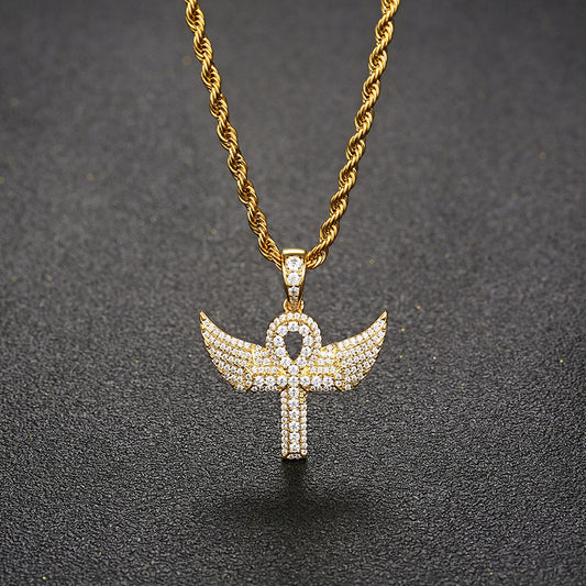 Zircon Incrusté Aile D'ange Croix Pendentif