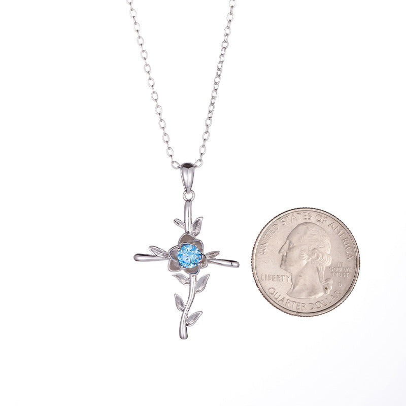 Cross Rose Pendant Birthstone Necklace Citrine Jewelry
