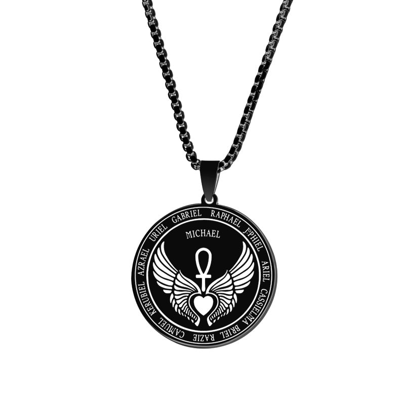 Archangel Michael Pendant Necklace For Men Women Guardian Angel Stainless Steel Box Chain Necklace Lucky Amulet Jewelry