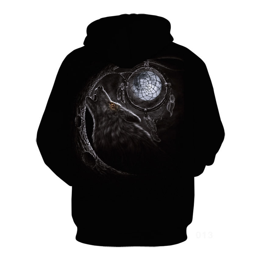 Men's Death Wolf Pattern Digital Printing Hooded Jacket Personalized 3d Sweater