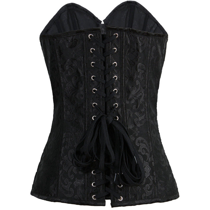 European And American Brown Pattern Zipper Lace-up Corset