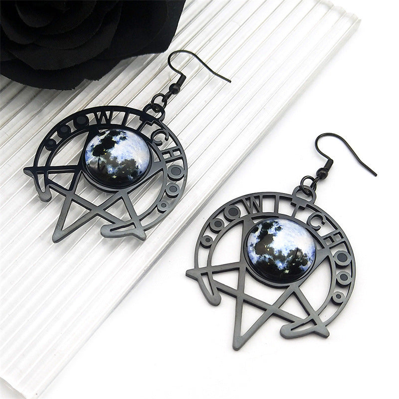 Punk Gothic Demon Black Moon Earrings