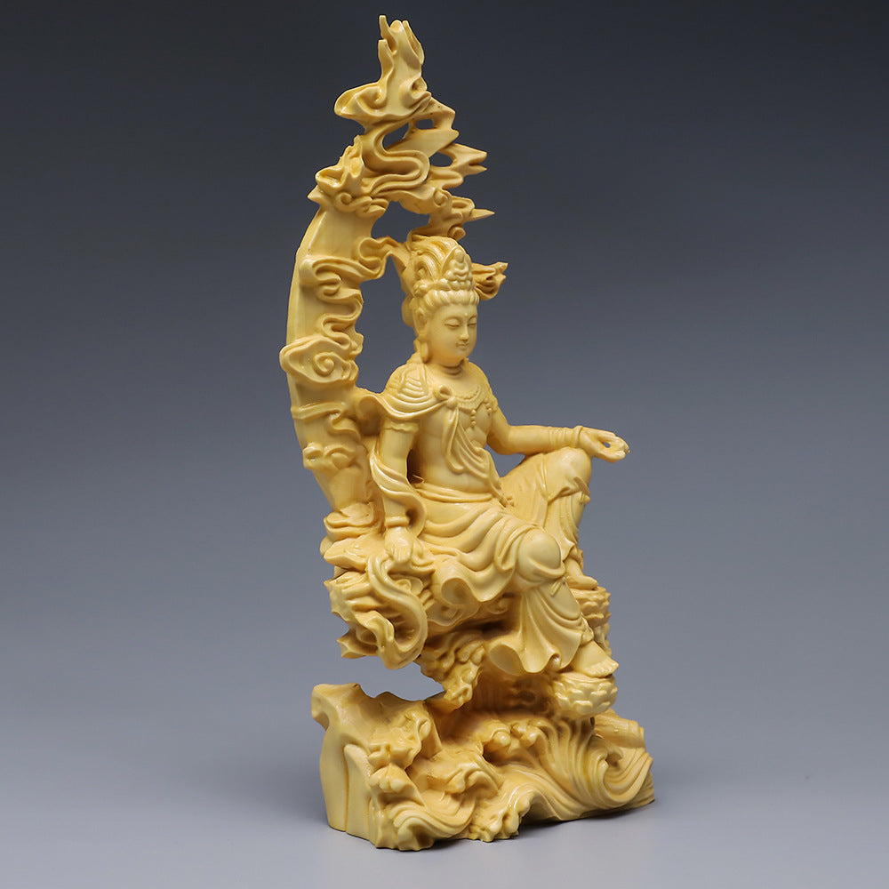 Boxwood Carving Water Moon Goddess Of Mercy Ornament