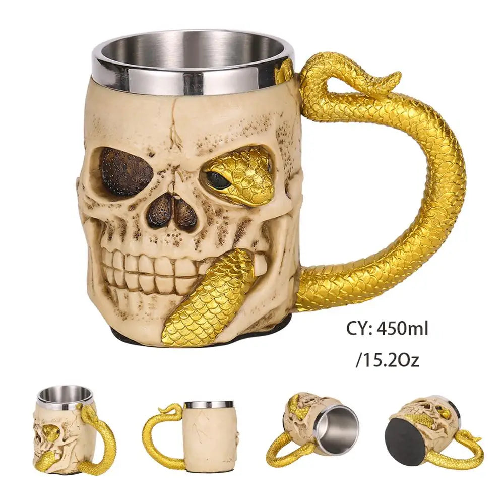Mug en résine de Dragon maléfique argenté, en acier inoxydable, Tankard rétro, tasse à café Horrible, tasse à thé Viking, décor de Bar et de Pub, livraison directe, 450ml