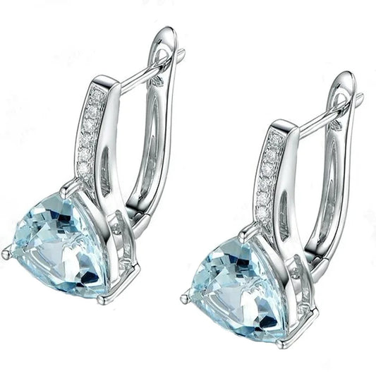 Mode charme bleu pierres coeur forme 925 argent couleur boucles d'oreilles pour femmes fille élégant AAA Zircon boucle d'oreille bijoux cadeau