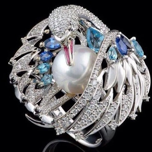 Bague de fiançailles vintage en perles blanches – Bijoux de luxe éclatant pour femmes