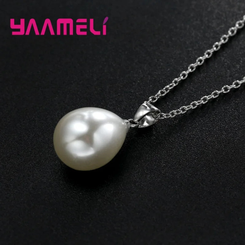 Collier pendentif en argent Sterling 925 avec perles, boucles d'oreilles en forme de larme blanche pour femmes et filles, jolis cadeaux pour fête de mariage