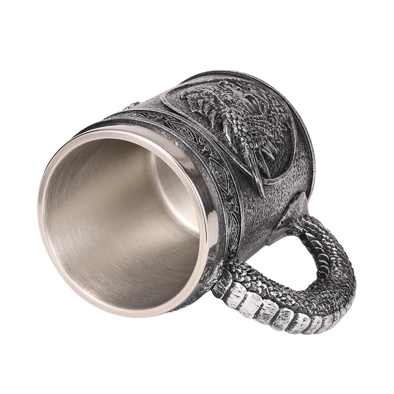 Mug en résine de Dragon maléfique argenté, en acier inoxydable, Tankard rétro, tasse à café Horrible, tasse à thé Viking, décor de Bar et de Pub, livraison directe, 450ml