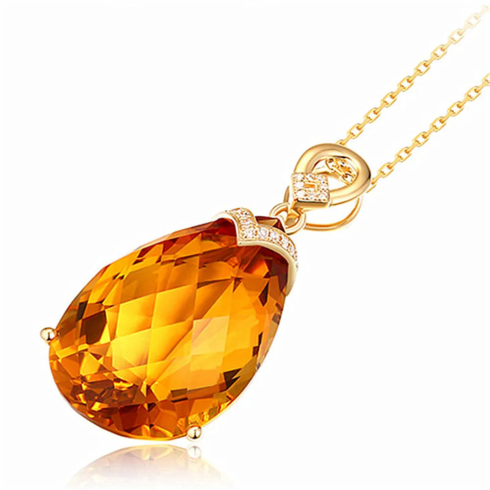 Colliers et pendentifs en cristal citrine pour femmes, bijoux de luxe, en forme de goutte d'eau, couleur or 14k, idée cadeau
