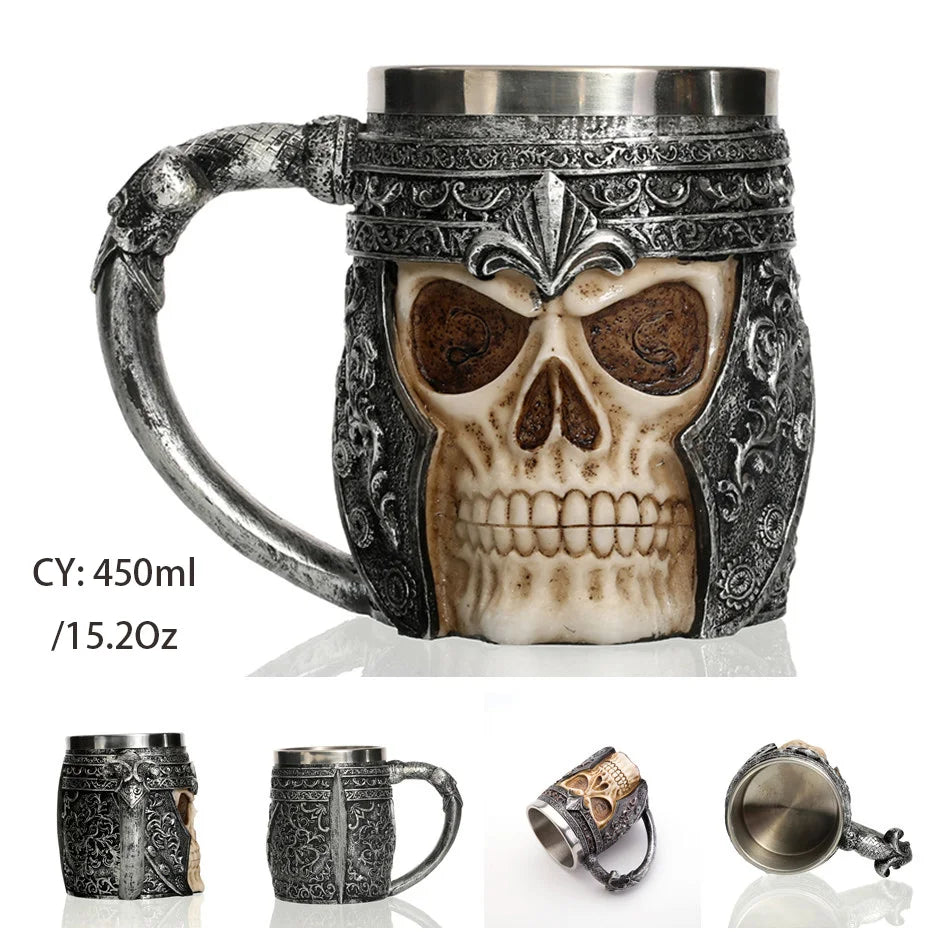 Mug en résine de Dragon maléfique argenté, en acier inoxydable, Tankard rétro, tasse à café Horrible, tasse à thé Viking, décor de Bar et de Pub, livraison directe, 450ml
