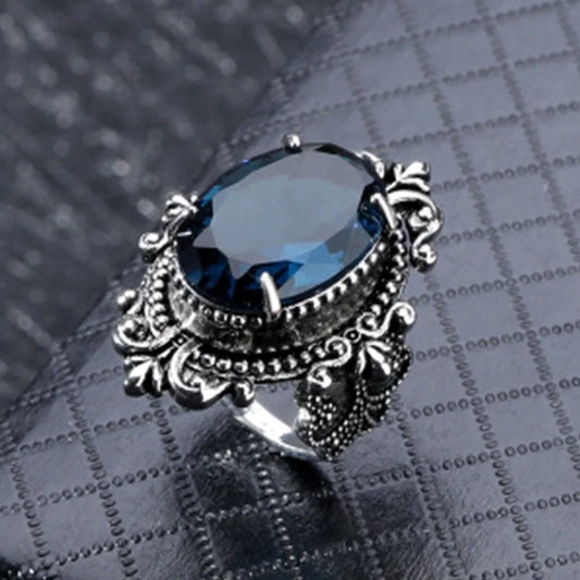 Bague en topaze bleu de mer, producteurs d'oies en argent thaïlandais rétro européens et jeunesse, bijoux à la main