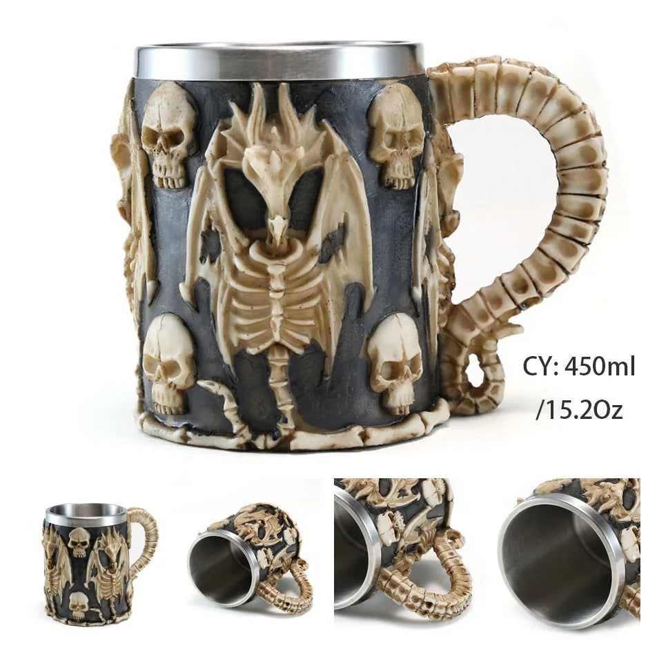 Mug en résine de Dragon maléfique argenté, en acier inoxydable, Tankard rétro, tasse à café Horrible, tasse à thé Viking, décor de Bar et de Pub, livraison directe, 450ml