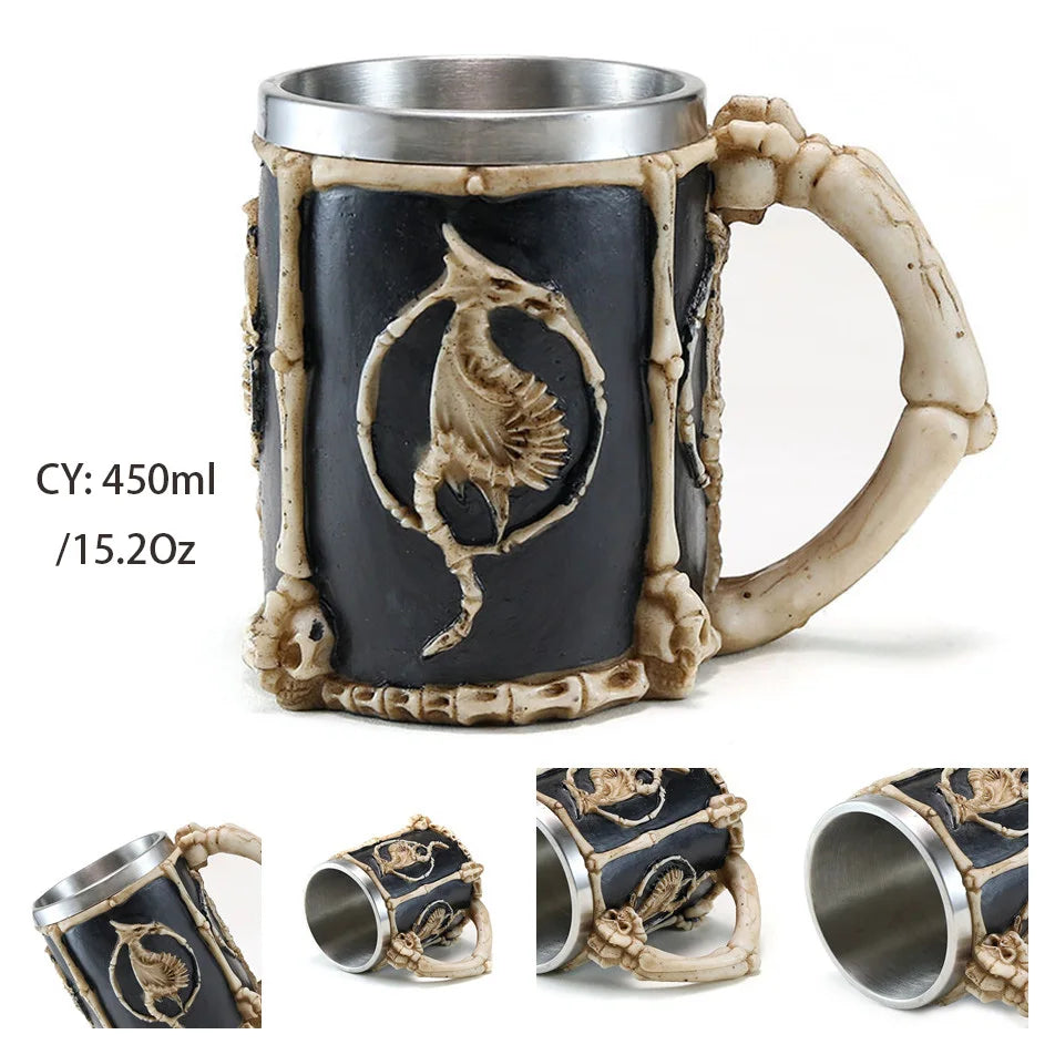 Mug en résine de Dragon maléfique argenté, en acier inoxydable, Tankard rétro, tasse à café Horrible, tasse à thé Viking, décor de Bar et de Pub, livraison directe, 450ml