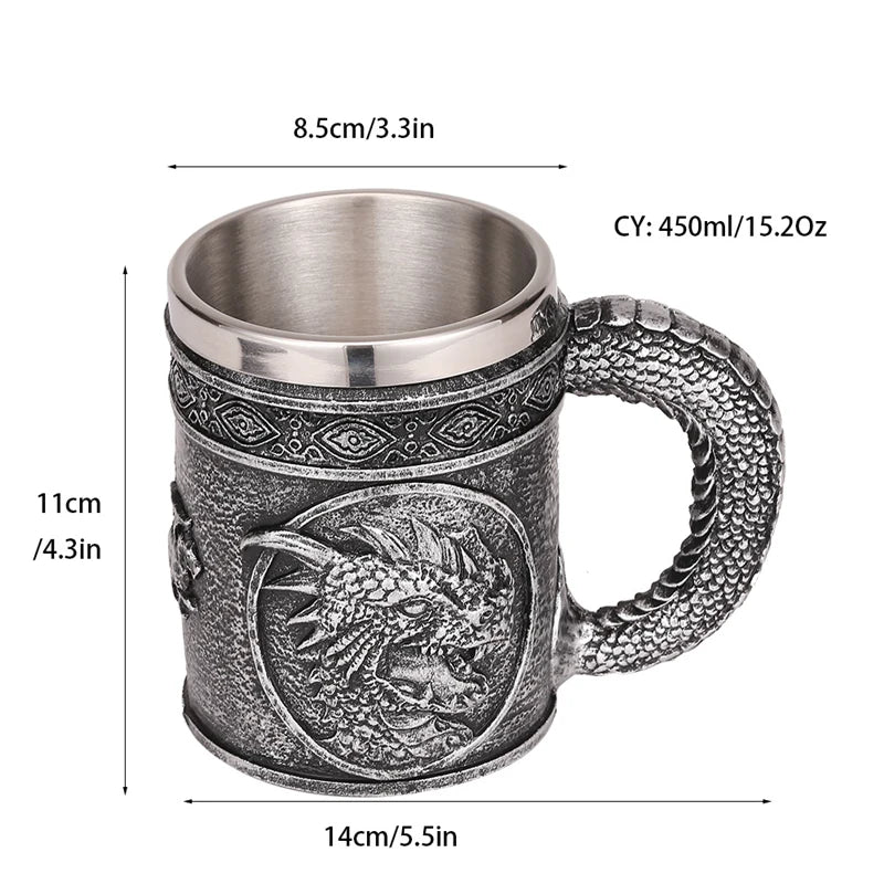Mug en résine de Dragon maléfique argenté, en acier inoxydable, Tankard rétro, tasse à café Horrible, tasse à thé Viking, décor de Bar et de Pub, livraison directe, 450ml