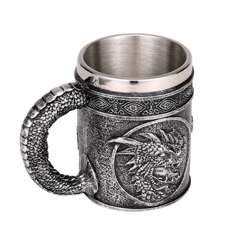 Mug en résine de Dragon maléfique argenté, en acier inoxydable, Tankard rétro, tasse à café Horrible, tasse à thé Viking, décor de Bar et de Pub, livraison directe, 450ml