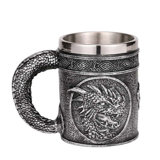 Mug en résine de Dragon maléfique argenté, en acier inoxydable, Tankard rétro, tasse à café Horrible, tasse à thé Viking, décor de Bar et de Pub, livraison directe, 450ml
