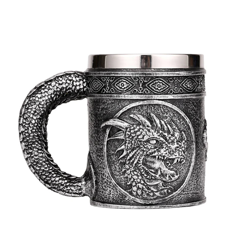 Mug en résine de Dragon maléfique argenté, en acier inoxydable, Tankard rétro, tasse à café Horrible, tasse à thé Viking, décor de Bar et de Pub, livraison directe, 450ml