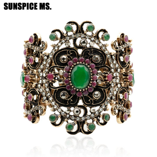 Bracelets manchettes Vintage à fleurs de style bohémien, bijoux turcs de couleur or Antique en résine pour Banquet indien, 2018