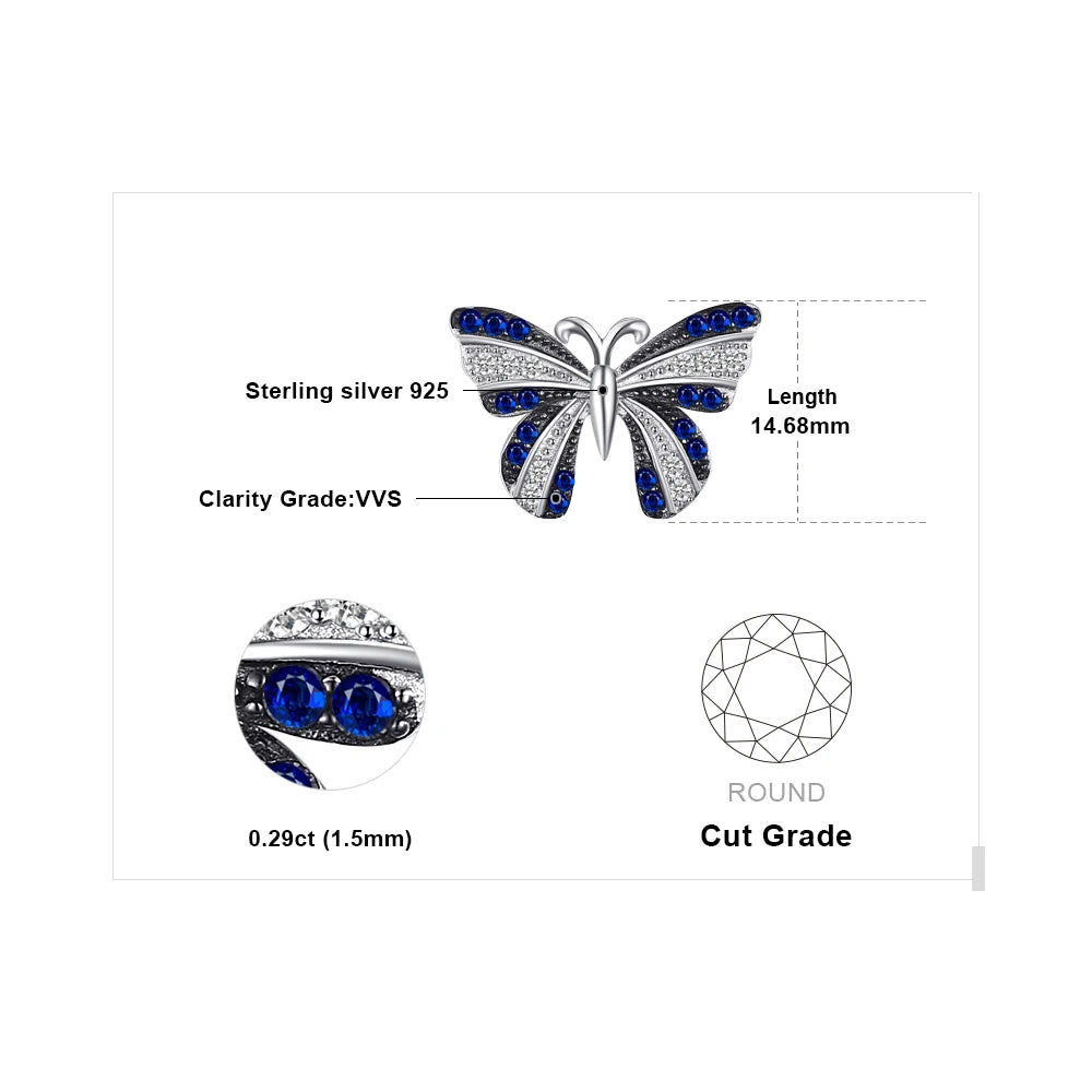 JewelryPalace – collier avec pendentif papillon bleu pour femmes, en argent Sterling 925, bijou fin et tendance, sans chaîne, cadeau idéal