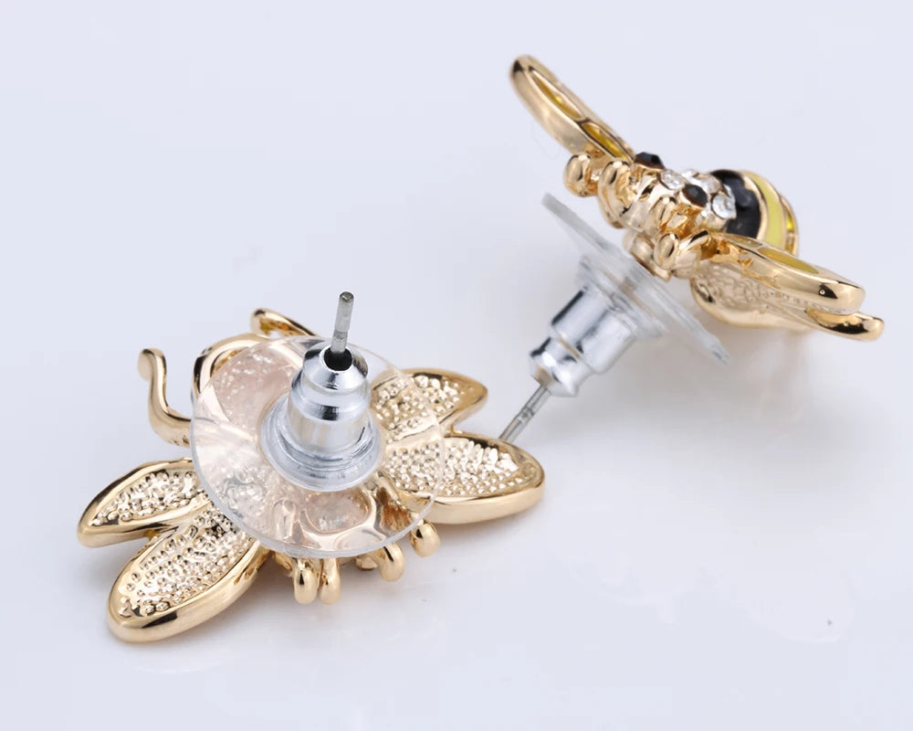 YACQ-boucles d'oreilles à clous d'abeille en cristal autrichien, couleur or, bijoux à la mode, cadeaux d'anniversaire pour femmes, mamans et filles, Bee7, livraison directe