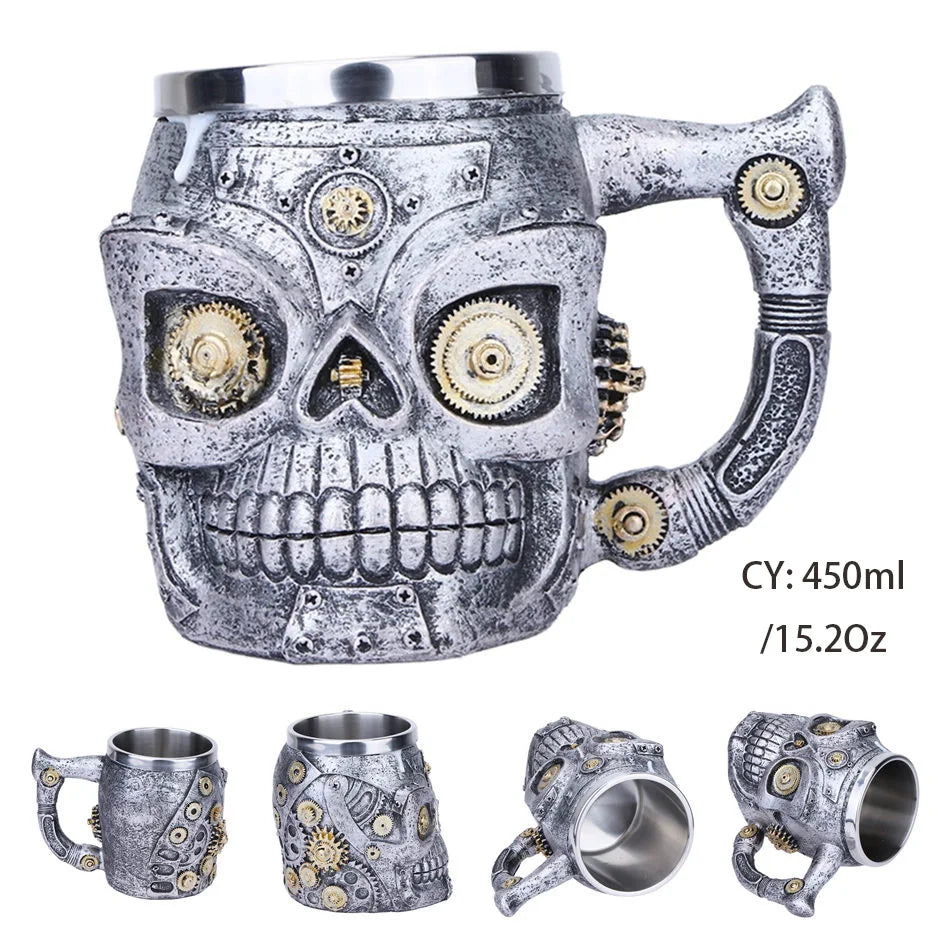 Mug en résine de Dragon maléfique argenté, en acier inoxydable, Tankard rétro, tasse à café Horrible, tasse à thé Viking, décor de Bar et de Pub, livraison directe, 450ml