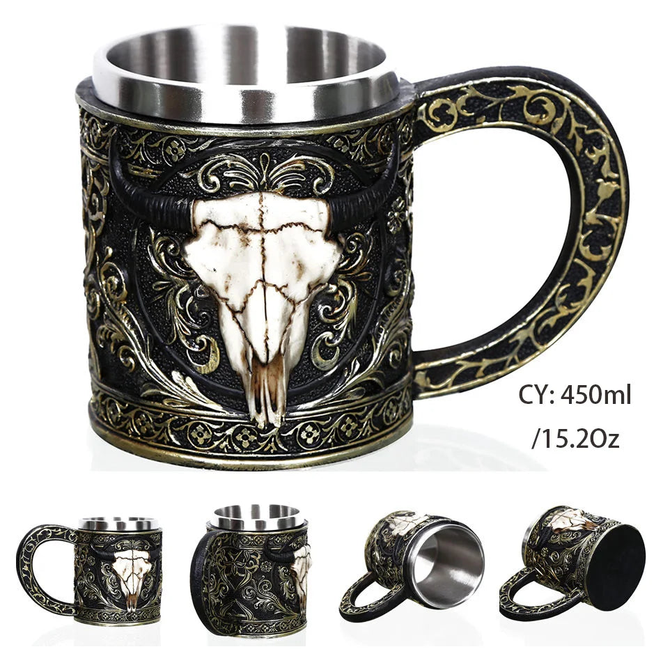 Mug en résine de Dragon maléfique argenté, en acier inoxydable, Tankard rétro, tasse à café Horrible, tasse à thé Viking, décor de Bar et de Pub, livraison directe, 450ml