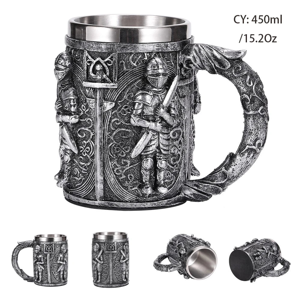 Mug en résine de Dragon maléfique argenté, en acier inoxydable, Tankard rétro, tasse à café Horrible, tasse à thé Viking, décor de Bar et de Pub, livraison directe, 450ml