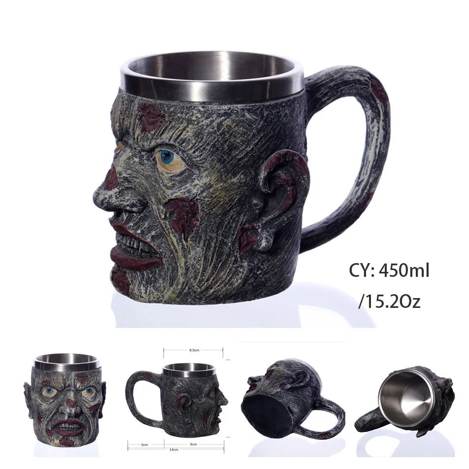 Mug en résine de Dragon maléfique argenté, en acier inoxydable, Tankard rétro, tasse à café Horrible, tasse à thé Viking, décor de Bar et de Pub, livraison directe, 450ml