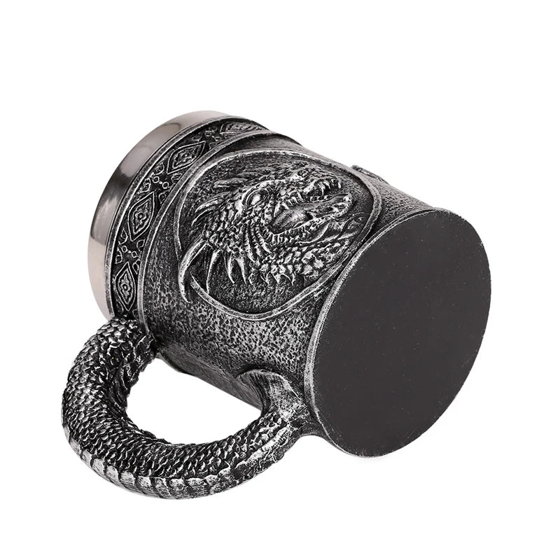 Mug en résine de Dragon maléfique argenté, en acier inoxydable, Tankard rétro, tasse à café Horrible, tasse à thé Viking, décor de Bar et de Pub, livraison directe, 450ml