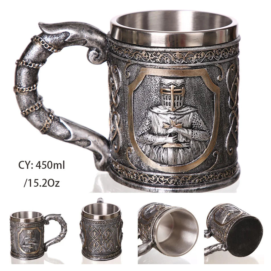 Mug en résine de Dragon maléfique argenté, en acier inoxydable, Tankard rétro, tasse à café Horrible, tasse à thé Viking, décor de Bar et de Pub, livraison directe, 450ml