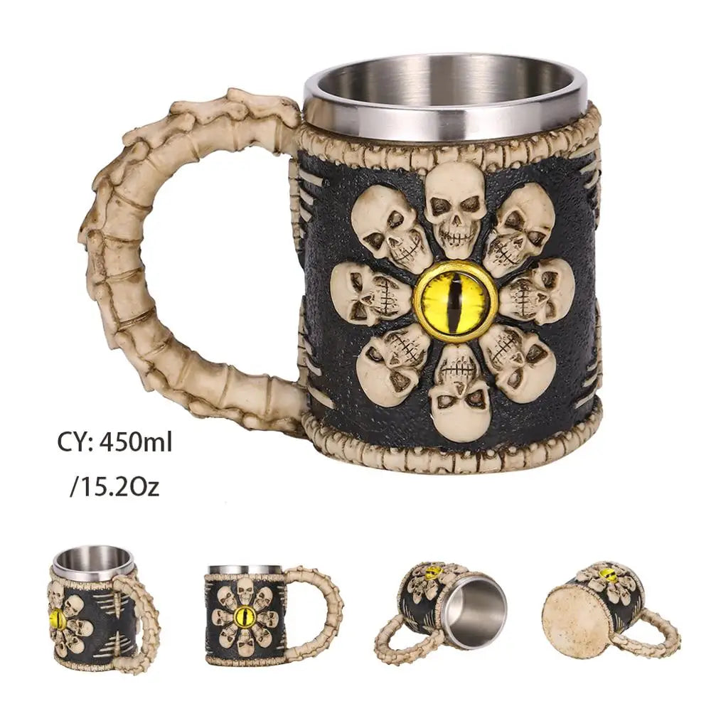 Mug en résine de Dragon maléfique argenté, en acier inoxydable, Tankard rétro, tasse à café Horrible, tasse à thé Viking, décor de Bar et de Pub, livraison directe, 450ml