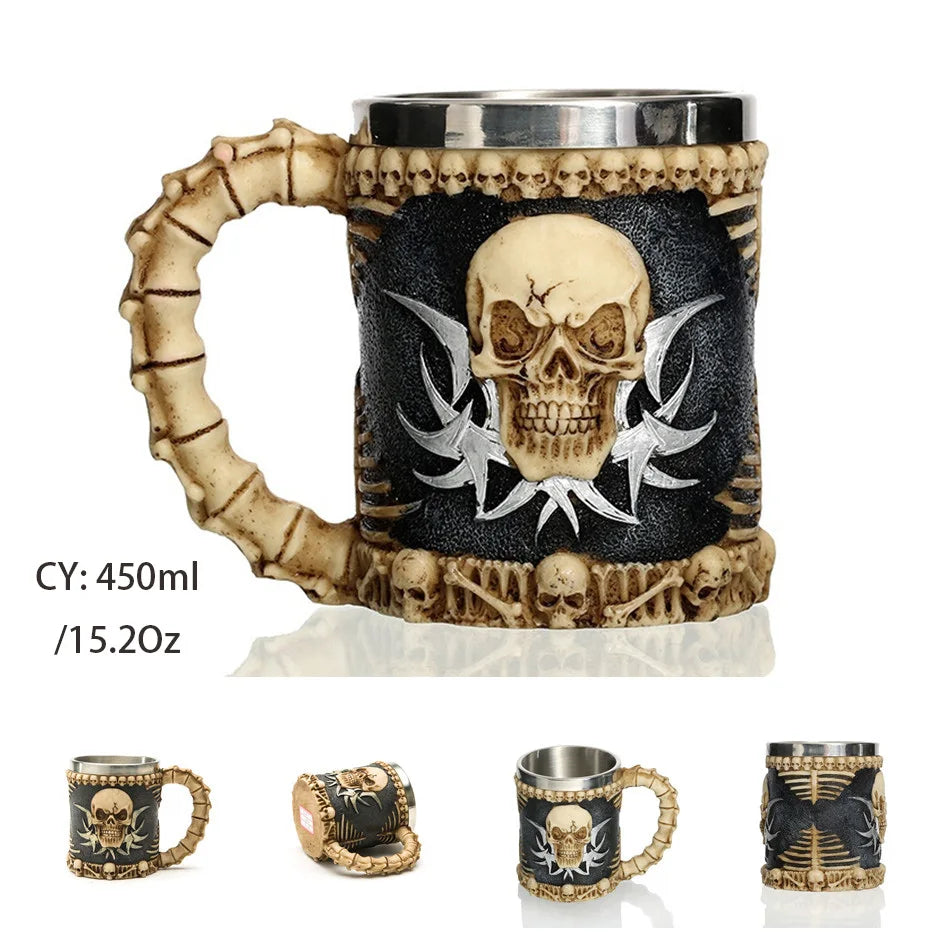 Mug en résine de Dragon maléfique argenté, en acier inoxydable, Tankard rétro, tasse à café Horrible, tasse à thé Viking, décor de Bar et de Pub, livraison directe, 450ml