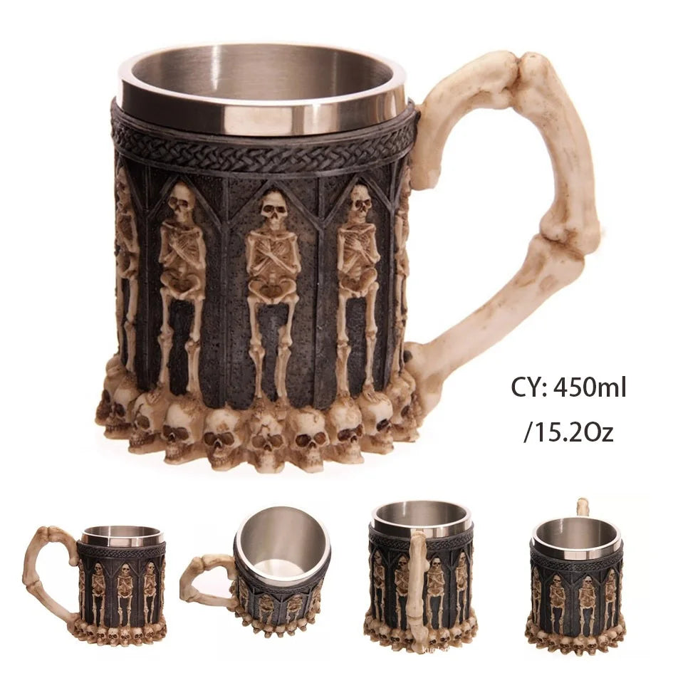Mug en résine de Dragon maléfique argenté, en acier inoxydable, Tankard rétro, tasse à café Horrible, tasse à thé Viking, décor de Bar et de Pub, livraison directe, 450ml