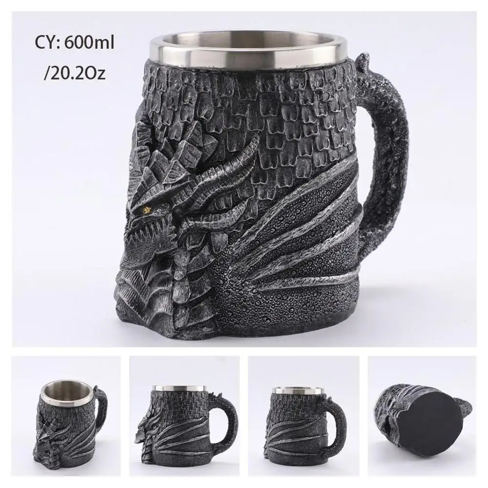 Mug en résine de Dragon maléfique argenté, en acier inoxydable, Tankard rétro, tasse à café Horrible, tasse à thé Viking, décor de Bar et de Pub, livraison directe, 450ml