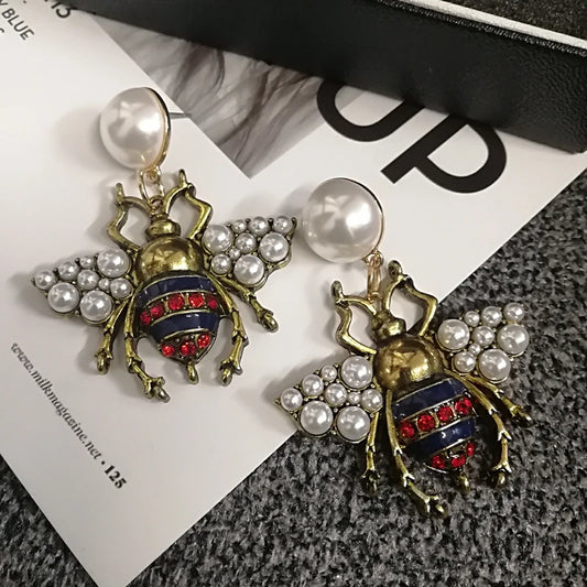 Boucles d'oreilles de luxe en cristal rouge pour femmes, bijoux en perles d'abeille