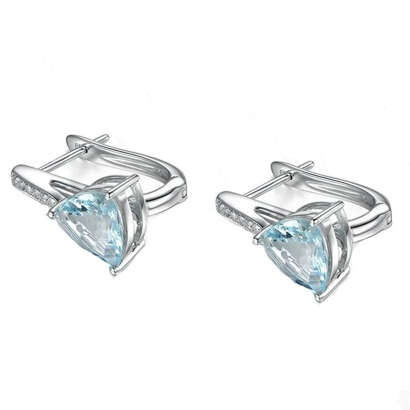 Mode charme bleu pierres coeur forme 925 argent couleur boucles d'oreilles pour femmes fille élégant AAA Zircon boucle d'oreille bijoux cadeau