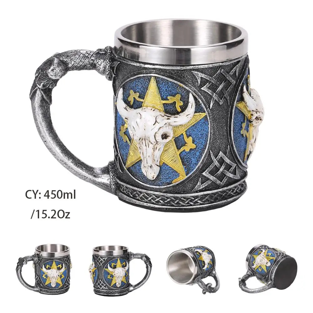 Mug en résine de Dragon maléfique argenté, en acier inoxydable, Tankard rétro, tasse à café Horrible, tasse à thé Viking, décor de Bar et de Pub, livraison directe, 450ml