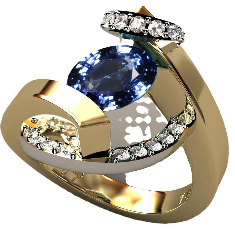 Bague bicolore pour femme en plaqué or 18 carats avec saphir naturel