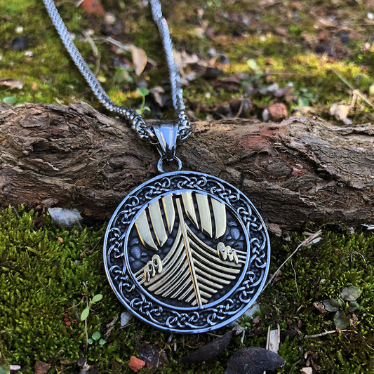 Nordic Viking Battleship Stainless Steel Necklace