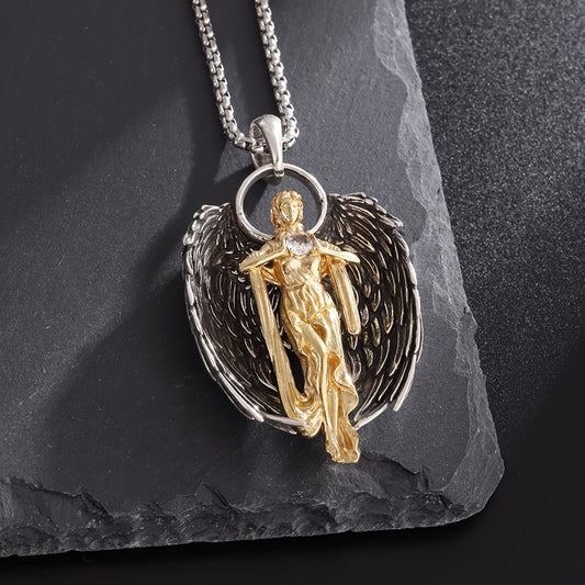 Retro Europe And America Fashion Virgin Necklace Redemption Light Angel Wings Goddess