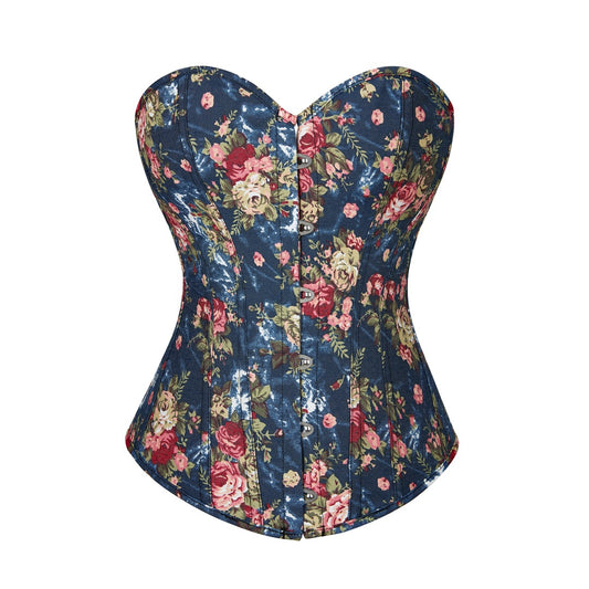 Retro Little Blue Flowers Corset Women's Bodybuilding Corset