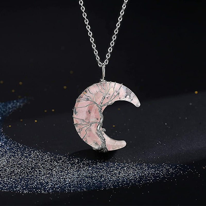 Winding Stone Lucky Tree Metal Copper Wire Crystal Necklace