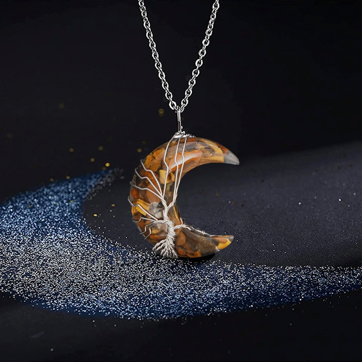 Winding Stone Lucky Tree Metal Copper Wire Crystal Necklace